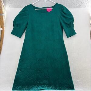 Lilly Pulitzer Green Textured Jacquard Puff Sleeve Shift Dress Size Large